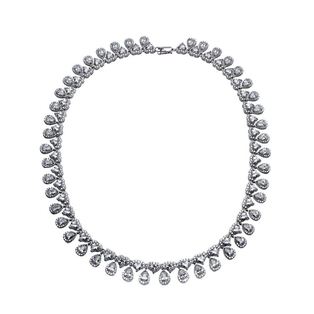 Rhodium Plated 925 Sterling Silver Teardrop Heart CZ Tennis Necklace - Picture 6 of 6